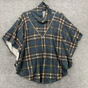 Pure Essence Sweater Womens M Green Plaid Poncho Pullover 90s Boho Cottagecore